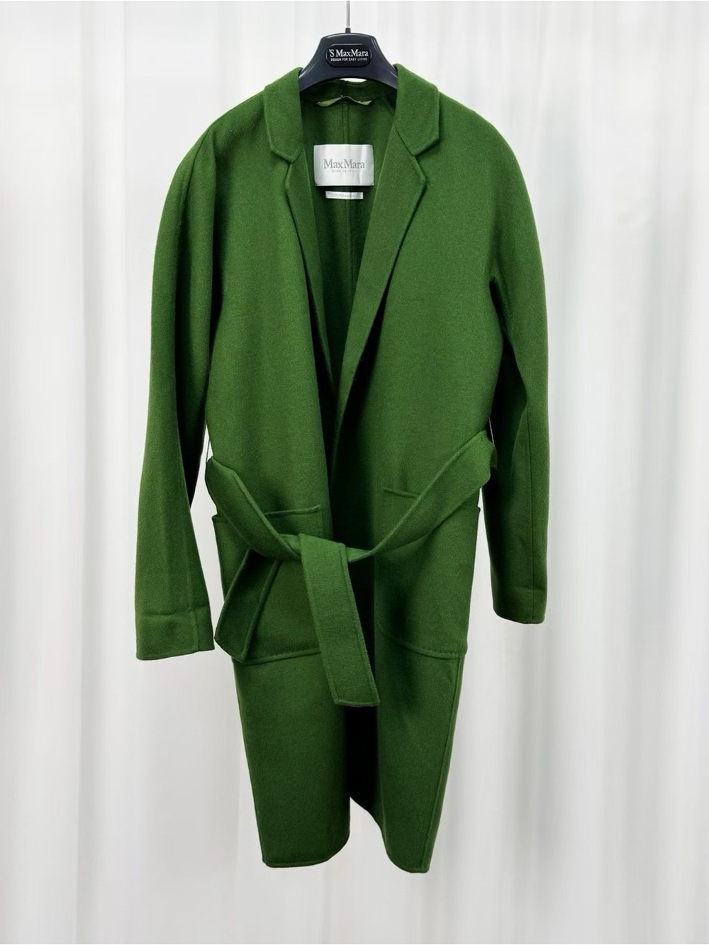MaxMara Emerald Green Belted Wool Coat